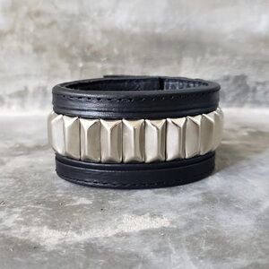 Jungle Tribe Silver Flanged Leather Cuff
